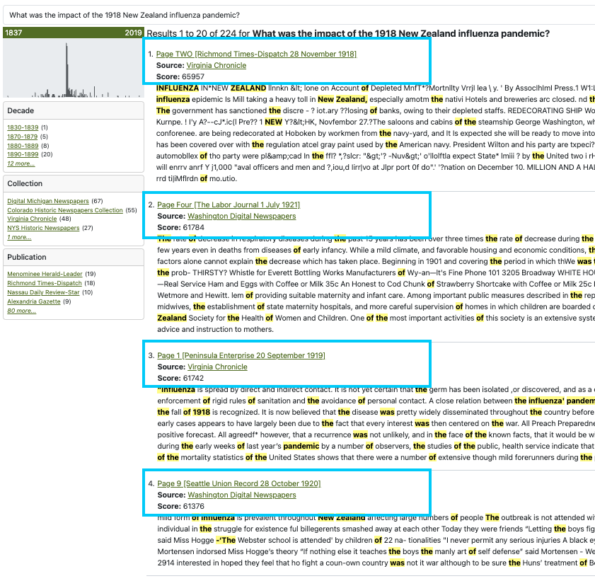 Search results linked to source content