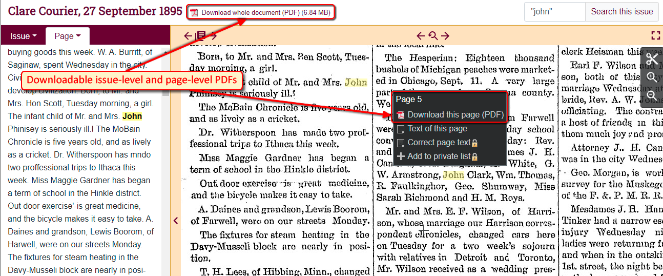Downloadable issue-level and page-level PDFs